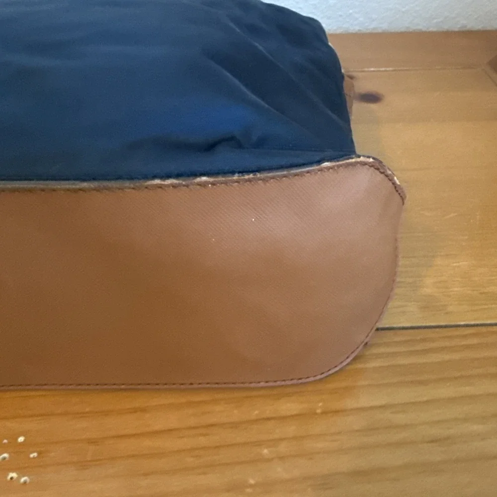 Michael Kors Kempton Tote Navy Nylon & Brown Trim Gold Tone Hardware Accents